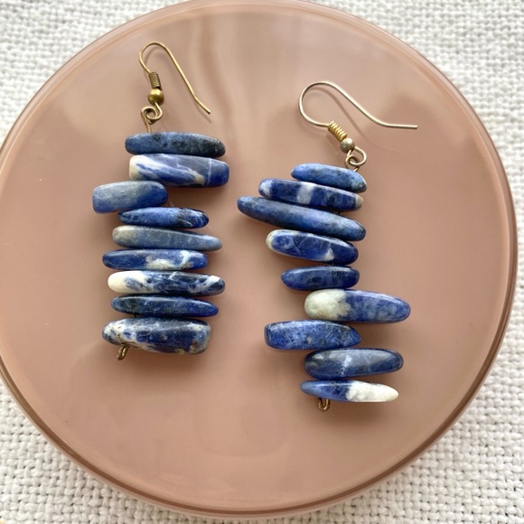 Artisan Jewelry - Vintage Lapis Stacked Stone Chip earrings artisan handmade artistic unique Boho